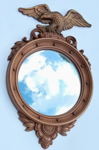 1960 SYROCO Eagle Federal Style 4010 Large Convex Mirror 13 Colony 28" Woodtone Cover
