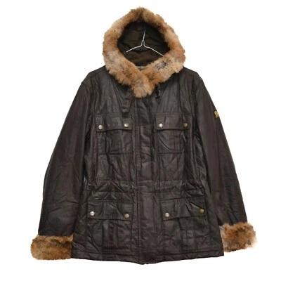 Abrigo chaqueta de piel con capucha marrón Belstaff Gold Label para mujer talla 46 hecho en Italia Foto 1 de 4