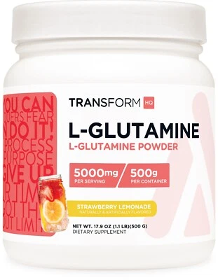 TransformHQ L-Glutamina en Polvo 500g (Limonada de Fresa) - Sin Gluten, Sin OGM Foto 1 de 4