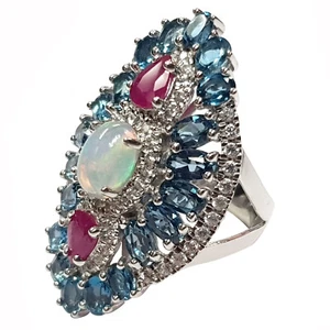 Anillo de plata esterlina piedra preciosa topacio azul de Meher's joyería ópalo etíope y piedra preciosa de topacio azul de Londres - Imagen 1 de 4