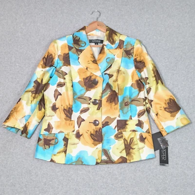 Kasper 3 Button Blazer Suit Jacket Womens 14 Floral Cafe Multi NWT (MSRP$240) - Image 1 of 4