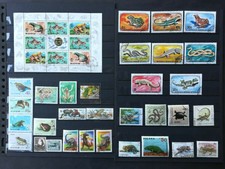 REPTILES AND FROGS: 1 complete sheet + 31 stamps (North Korea, Mongolia, etc.)