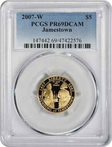 2007-W Jamestown $5 Gold Five Dollar Proof Commemorative PR69DCAM PCGS Deep Cam Cover