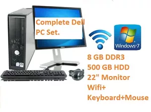 DELL PC SET WINDOWS 7 INTEL 6 GHZ 2X3GHZ CPU 500 GB HD 22" TFT 8 GB DDR3 WI-FI - Picture 1 of 6