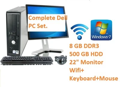 DELL PC SET WINDOWS 7 INTEL 6 GHZ 2X3GHZ CPU 500 GB HD 22" TFT 8 GB DDR3 WI-FI - Image 1 of 4