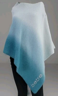 Poncho Topper BEBE Y2K Azul Ombre ANGORA Suave Bling Logo Capa Multivía S/M Foto 1 de 4