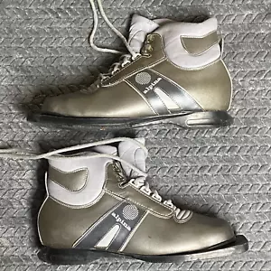 Vintage Alpina 3 Pin Cross Country Ski Boots Silver Womens EU Size 38 US 7.5 - Picture 1 of 17