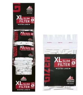 20 x 100er GIZEH BLACK XL Slim fein 6mm Filter Beutel Drehfilter Eindrehfilter  - Bild 1 von 3