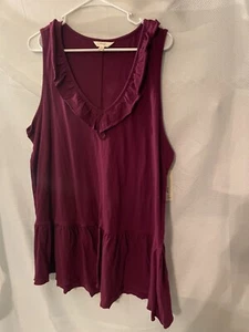 NWT terra&sky Womens Tunic Top Sleeveless Deep Purple Ruffle at Hem 1X - Picture 1 of 6