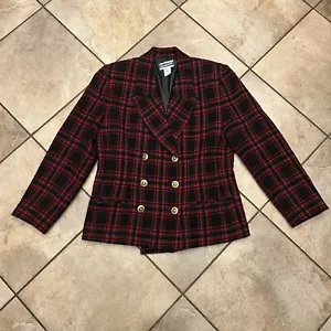 Pendleton Wool Blend Red Plaid Jacket Gold Button Sz. 8 Vtg Formal Blazer Womens - Picture 1 of 11