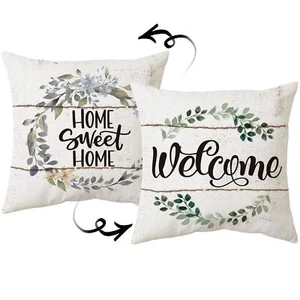 Farmhouse Themed Pillowcase Decorations for Home Home Sweet Home Welcome Wrea... - Picture 1 of 4