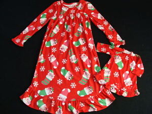 NWT Girls Fleece Christmas Nightgown Size 5 Red Doll Gown Winter Pajamas Pjs NEW