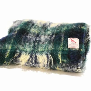 60s Vintage Blackrock Mohair Wool Plaid Scarf Brushed Tartan Fringe Mod Style UK - Picture 1 of 3