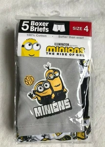 Minions Boys Multicolor Soft Combed Cotton Boxer Briefs 5 -Pack Sz 4 Waist 21.5" - Picture 1 of 12