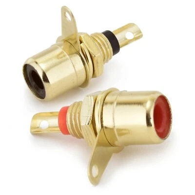 2x RCA Phono Chassis Sockets Gold Plated Panel Mount Female Connectors Red-Black - Image 1 of 2
