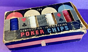 100 Vintage Peau Doux Poker Chips with Iconic Boston Terrier / Original Box - Picture 1 of 6