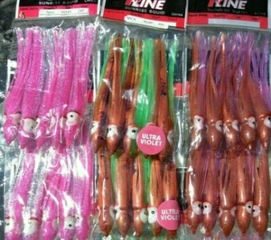 30 piece Lot P-Line 4.5" Sunrise Squid Trolling Tuna UV 6-pack hoochie - Picture 1 of 1
