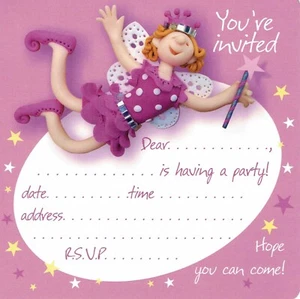 8x PARTY EINLADUNGSKARTEN UND UMSCHLÄGE - FEEN Design für Geburtstag etc. - Bild 1 von 2