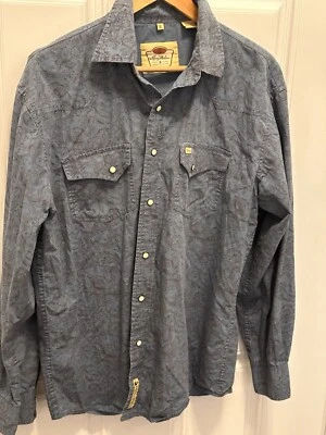 Camisa manga longa Larry Mahan coleção cowboy azul paisley pérola encaixe GG - Imagem 1 de 4