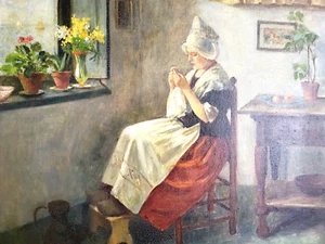 CARL SCHMITZ-PLEIS (1877-1943) Original Ölgemälde "Niederländische Näherin" - Bild 1 von 7