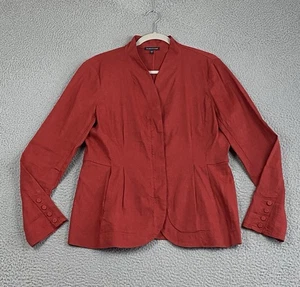 Eileen Fisher Peplum Zip Jacket Size M Red Long Sleeve Stretch Italian Linen EXC - Picture 1 of 16