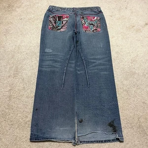 Artful Dodger Y2K Baggy Skater Crazy Embroidered Jeans 38Wx32L - Picture 1 of 7