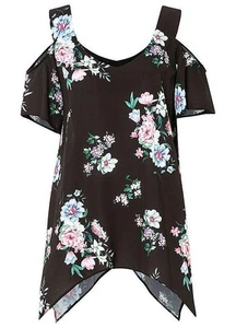 Bluse mit asymmetrischem Saum Gr. 52 Schwarz Floral Damenbluse Oberteil Neu* - Bild 1 von 1