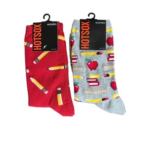 Hotsox Pack of 2 School Themed Socks Womens Shoe Size 4-10 NWT - Picture 1 of 8