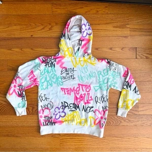 Zara Graffiti Print Allover Hoodie Terry Cotton Sweatshirt Girl’s Size 13-14 - Picture 1 of 10