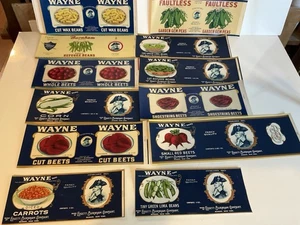 Gran Lote De 12 Etiquetas De Lata De Colección Sin Usar Wayne Frijoles Remolacha Zanahorias Maíz - Imagen 1 de 7