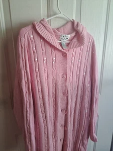 Quacker Factory Pink Cardigan Sweater W/Seguins - Size L - Picture 1 of 8