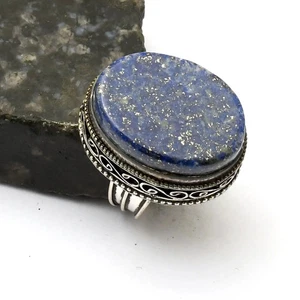 Lapis Lazuli Gemstone Handmade Antique Design Ring Jewelry US Size-7.25 AR 34505 - Picture 1 of 1