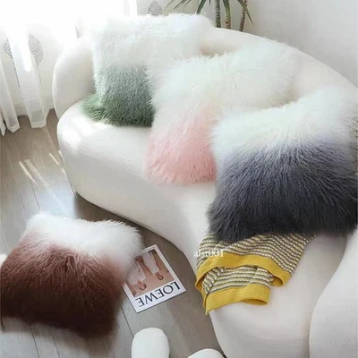 100% Real Mongolian Lamb Tibetan Fur Pillow Case Cushion Cover Pillowcase Soft - Image 1 of 4