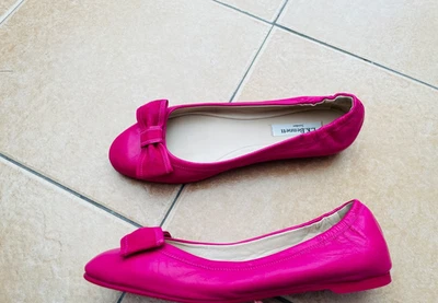L.K.BENNETT Pink Leather Bow Front Elasticated Back Flat Pumps Sz 5 38 Mint - Image 1 of 4