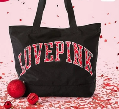 COBERTOR XERPA XADREZ VERMELHO ROSA Victoria's Secret 50" x 60" + conjunto grande TOTE 21" - Imagem 1 de 4