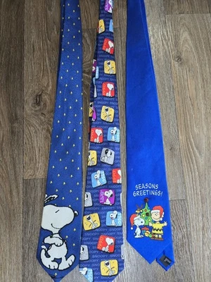 Lot of 3 Vintage Peanuts Snoopy Charlie Brown Ties Christmas Woodstock - Image 1 of 4