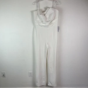 Tadashi Shoji NWT Women's Strapless Minimalistic Crepe Jumpsuit Ivory XL - Picture 1 of 9