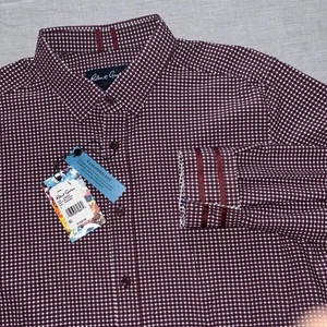 Camisa Robert Graham Hombres L $188 Lonardo Ajuste A Medida Borgoña Cuadros Abatible Moderna - Imagen 1 de 17