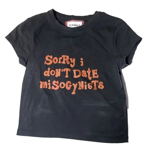 CHNGE Women's I Dont Date M!sogynists Statement Crew Short Sleeve T-Shirt Black - Picture 1 of 3