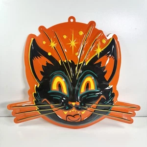2025 Hyde & Eek Retro Vintage Black Light Plastic Cat Halloween Wall Hanging - Foto 1 di 2
