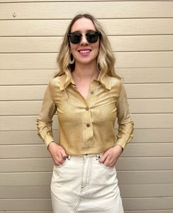 VTG 60s/70s women’s Prue Acton Blouse nylon lurex Size S Excellent Cond. - Picture 1 of 9