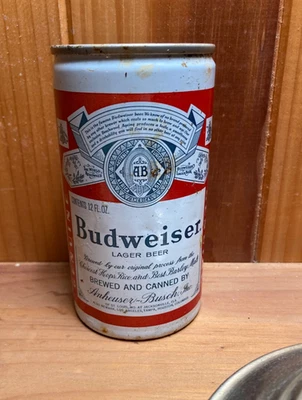 Vintage BUDWEISER 12 OZ TAB TOP STRAIGHT EDGE STEEL BEER CAN ST LOUIS 1960’s - Image 1 of 4