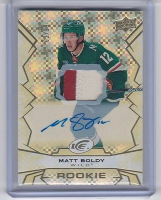 2022-23 Upper Deck Ice - Rookie Gold Auto Tri Color Patch Matt Boldy /99 Wild RC - Image 1 of 2