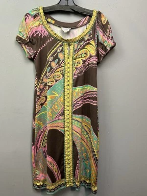 Vestido Beige by ECI New York Para Mujer 4 Paisley Fiesta Funda Cuentas Colorido Retro Foto 1 de 4