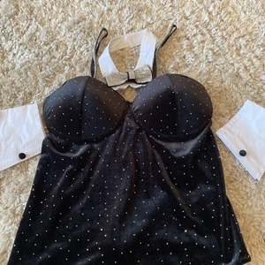 New Ann Summers Bunnie Outfit , Velvet Bodysuit Collar& Cuffs Size 12/14 - Picture 1 of 10