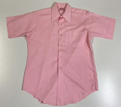 Vintage Van Heusen Hampshire House Pink Button Up Sz L Dagger Collar Mod 60s 70s - Image 1 of 4
