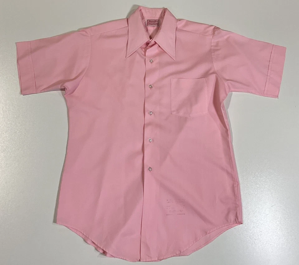 Vintage Van Heusen Hampshire House Pink Button Up Sz L Dagger Collar Mod 60s 70s - Image 1 of 4