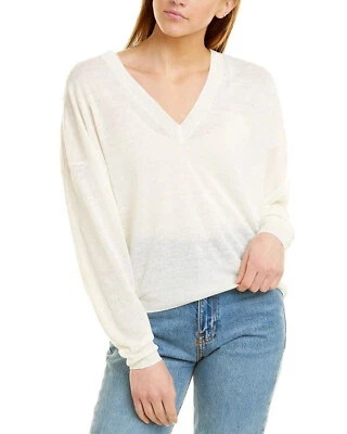 360 SWEATER - NWT Women Vee Nk Boxy Linen White Boxy Sweater Top- Small - Image 1 of 4