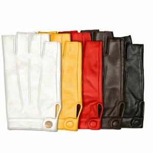 Women Leather Driving Gloves Half Finger Finger Less Texting Touch Screen Gloves - Picture 1 of 7