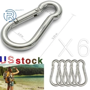 Stainless Steel 304 Spring Snap Hook Carabiner Clips 440lbs, Set of 6 - Picture 1 of 7
